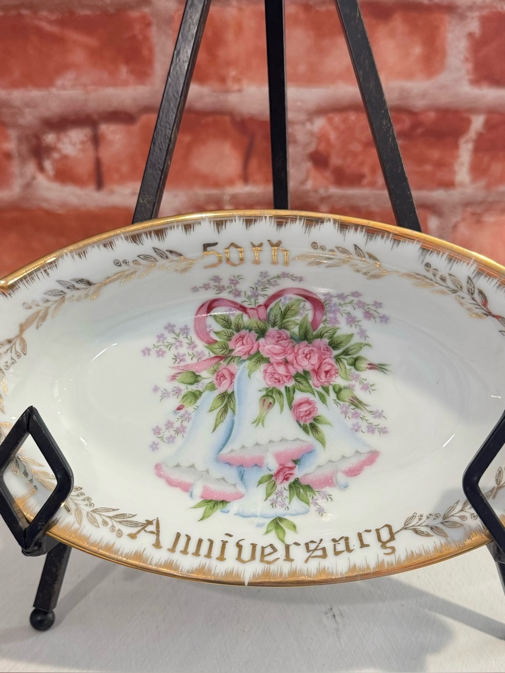 Vintage Royal Crown 50th Anniversary Oval Gold Plated Bowl Dish 1960s
